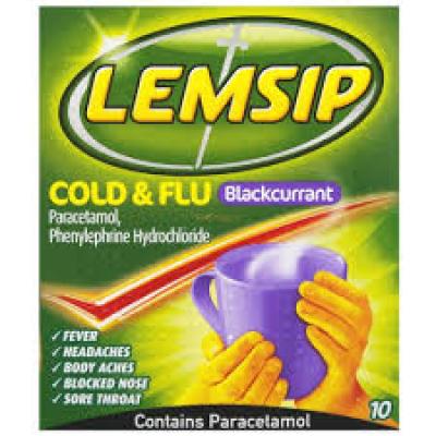 LEMSIP MAX COLD FLU SATCHETS BLACKCURRANT 10S
