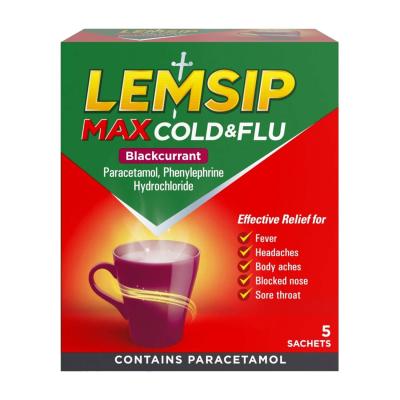 LEMSIP MAX COLD AND FLU BLACKCURRANT SATCHETS 5S.