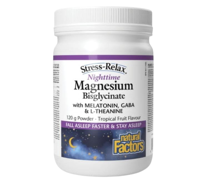 NATURAL FACTORS MAGNESIUM BISGLYCINATE WITH MELATONIN, GABA AND L-THEANINE 120G POWDER
